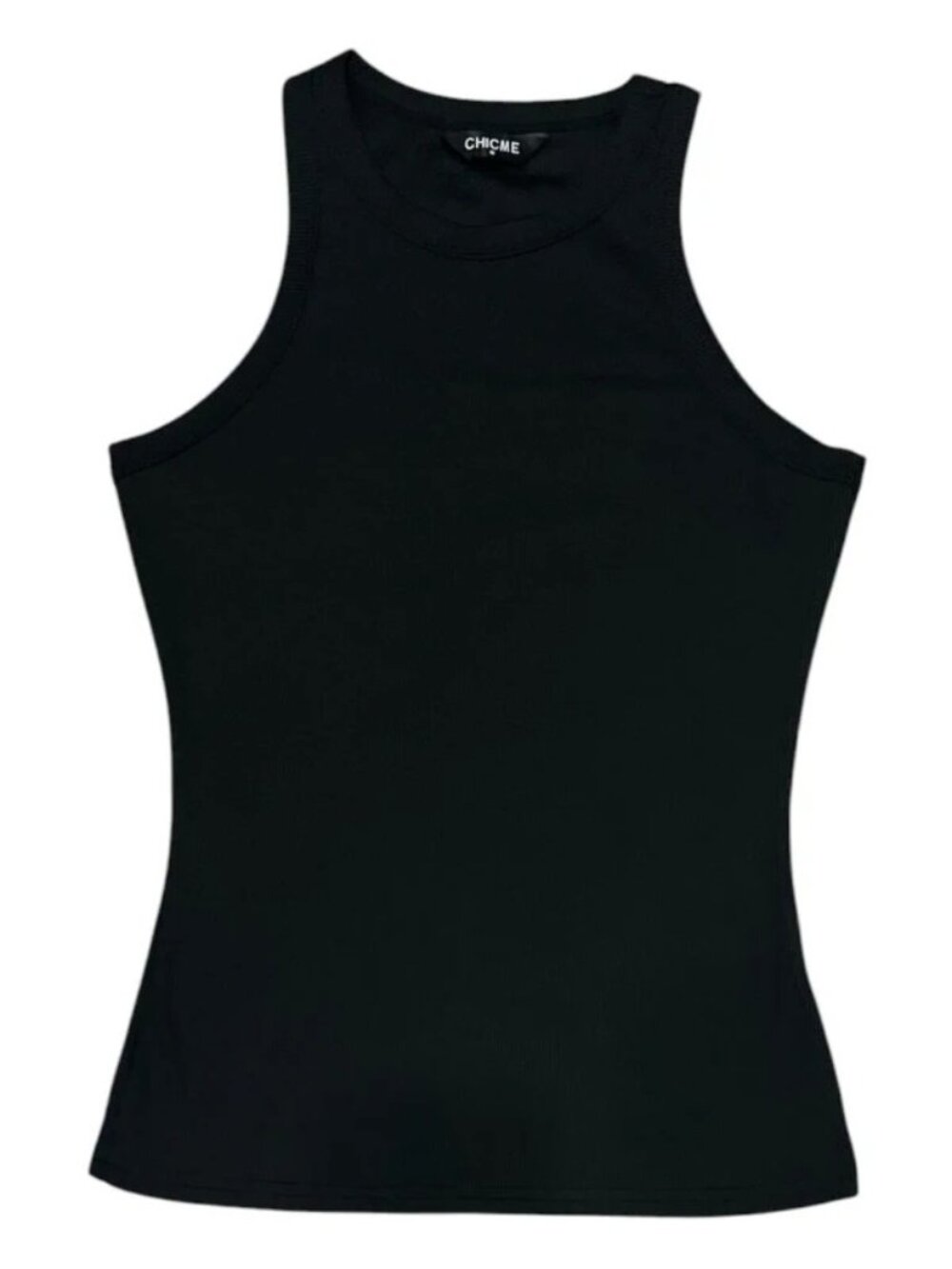 Chic Me Black Ribbed High Neck Racerback Tank Top Size Medium